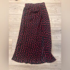 Princess Polly Red and Black Midi Slit Skirt